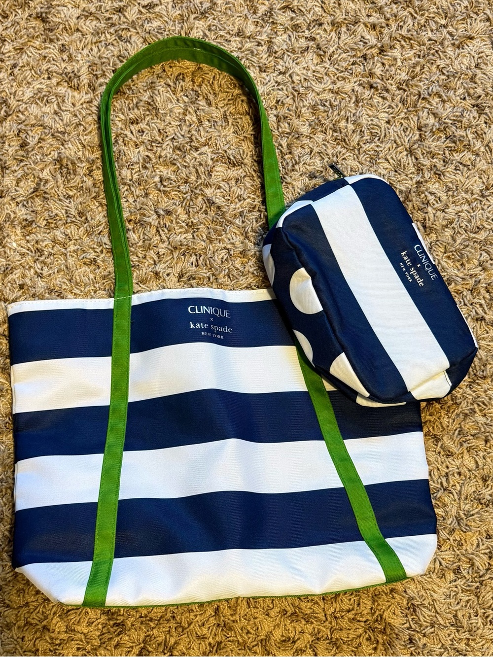 Clinique Kate Spade Limited Edition Navy White Stripe Tote/2piece Set- Like New!